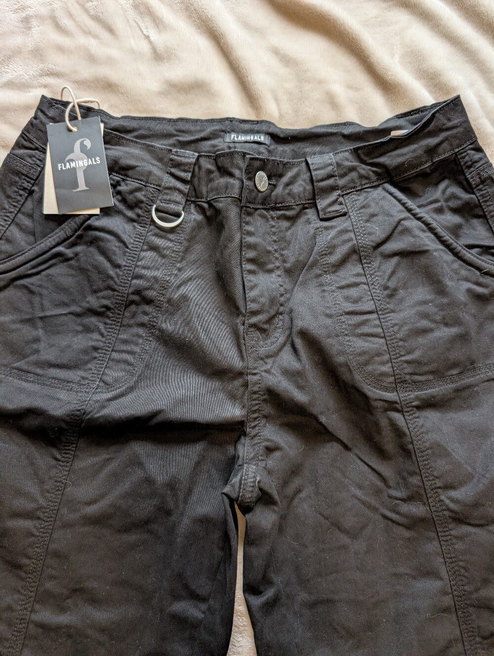 Flamingals Straight Leg Mid Rise Cargo Style Pants Stitch Detail NWT XL - Picture 5 of 8